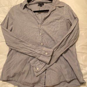stripe blue white button down blouse